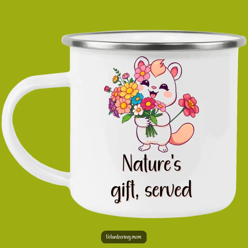 Funny Flower Camping Mug: Adventure Blooms with Creature's Smile