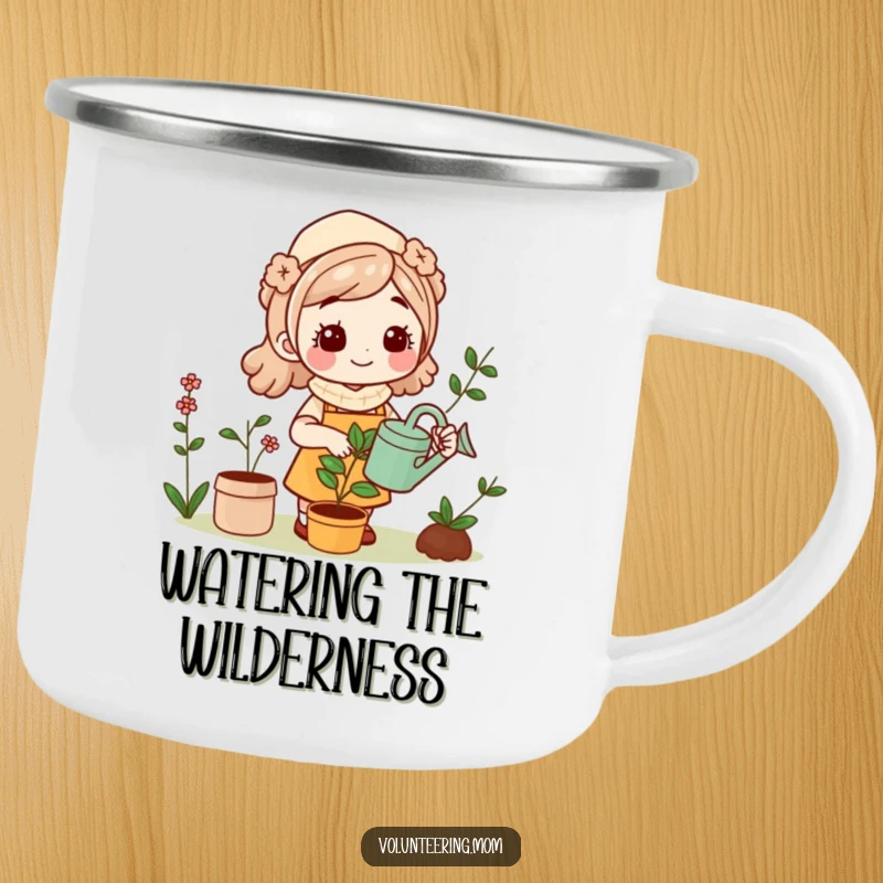 Funny Kawaii Mom gardening camping mug, durable and cheerful, ready for outdoor adventures and coffee.