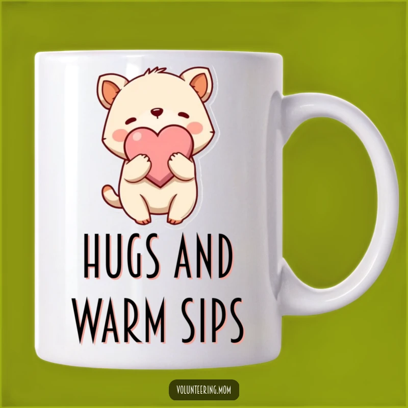 Funny Hug Mug: Adorable Animal Character's Heart Embrace, Sweet Gift