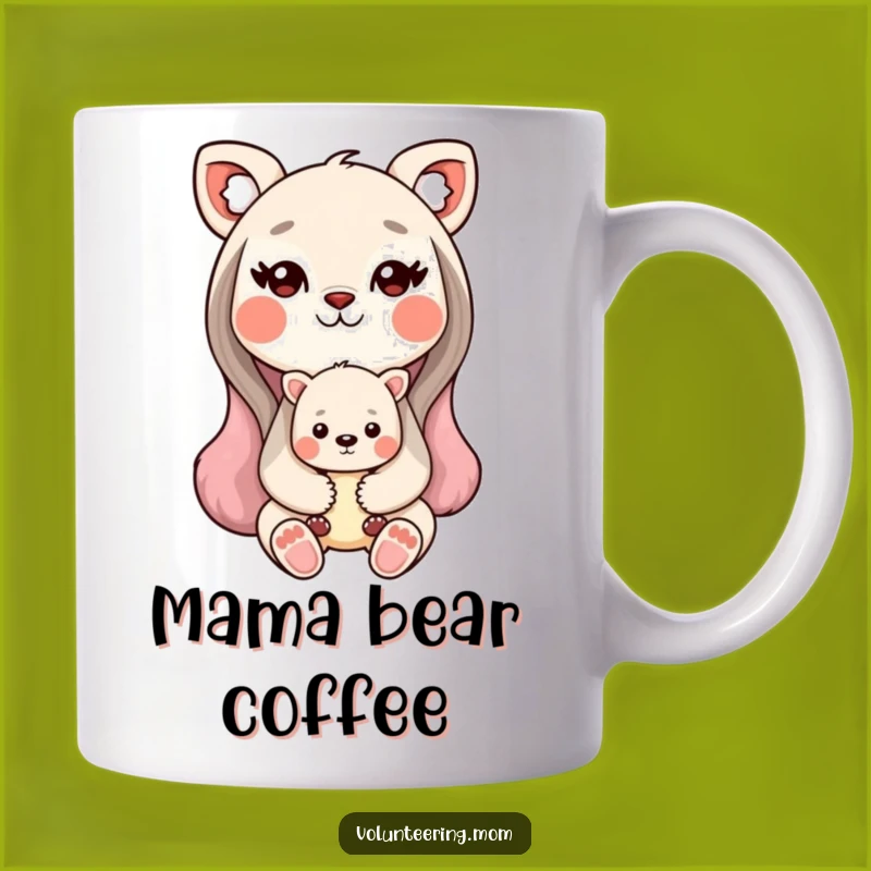 Celebrate motherhood with this funny Kawaii animal mom mug, featuring a sweet smile and a precious baby. A heartwarming and humorous gift.