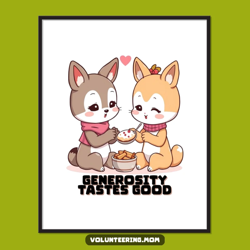 Funny Kawaii Mom Sharing Digital Art - Heartwarming Kindness Print