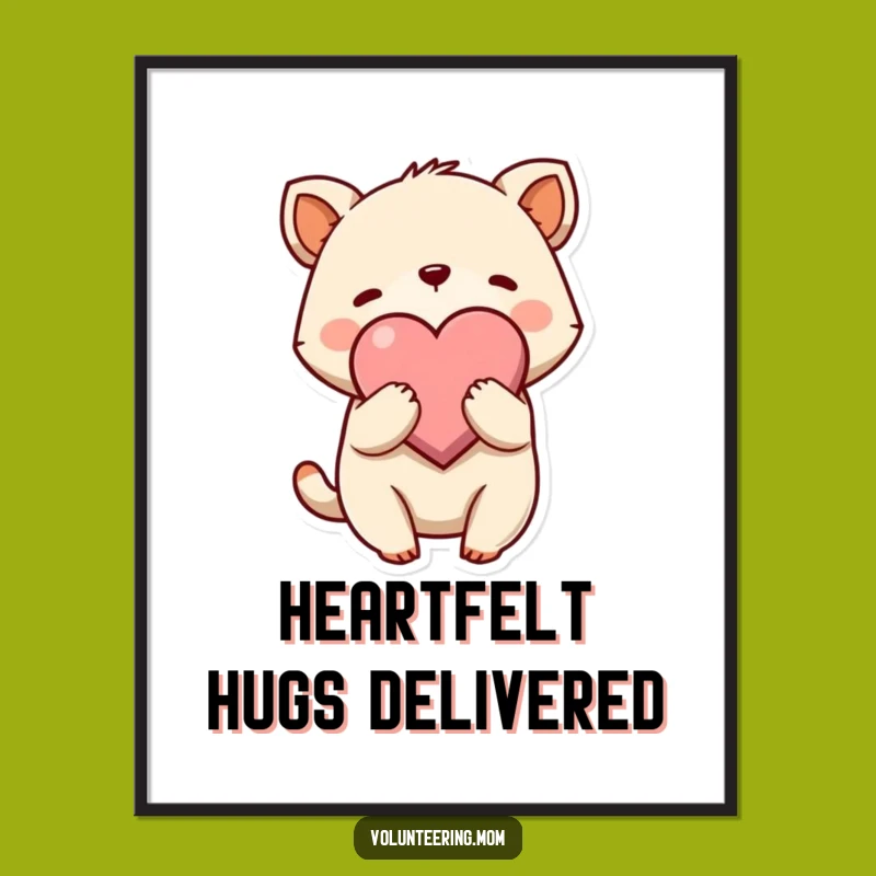 Funny Hug Digital Art: Animal Character's Heart Embrace, Instant Download
