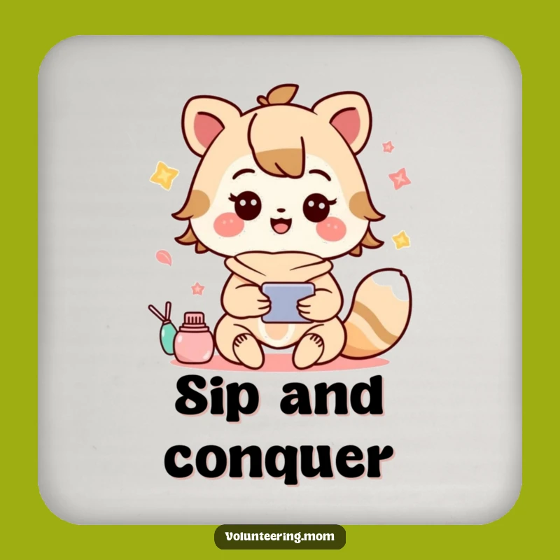 Funny Coaster Set: Kawaii Mom Animal Multitasking Joy