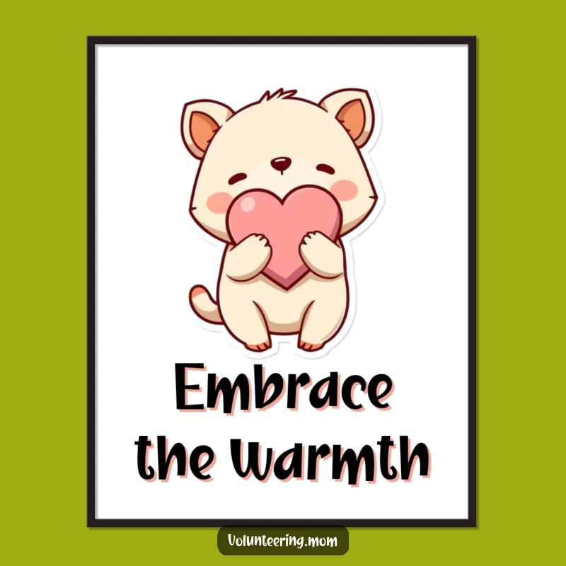 Funny Hug Poster: Animal Character's Heart Embrace, Sweet Wall Art Gift