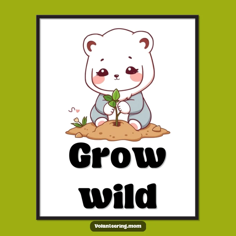 Funny Kawaii Mom Planting Poster - Heartwarming Nature Art Print