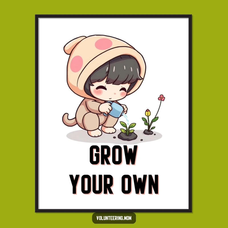 Funny Plant Poster: Magical Watering Character, Whimsical Art Gift