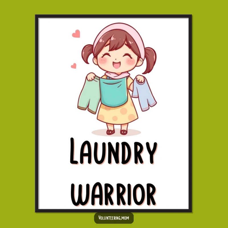 Add a touch of domestic joy to your walls with this funny poster of a happy mom with laundry. A charming funny gift for any home!