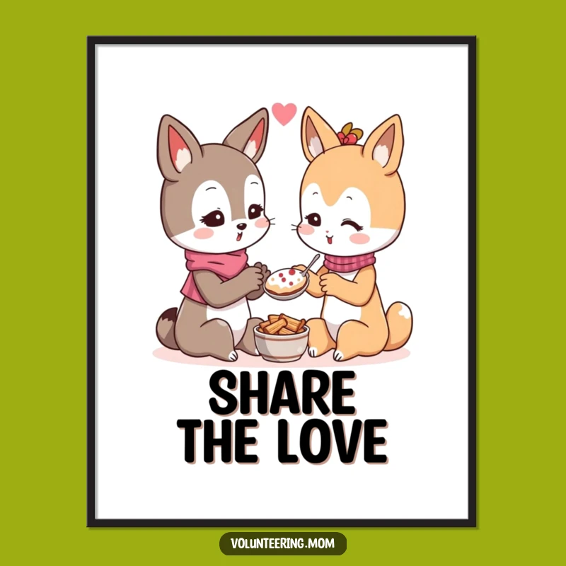 Funny Kawaii Mom Sharing Poster - Heartwarming Kindness Art Print