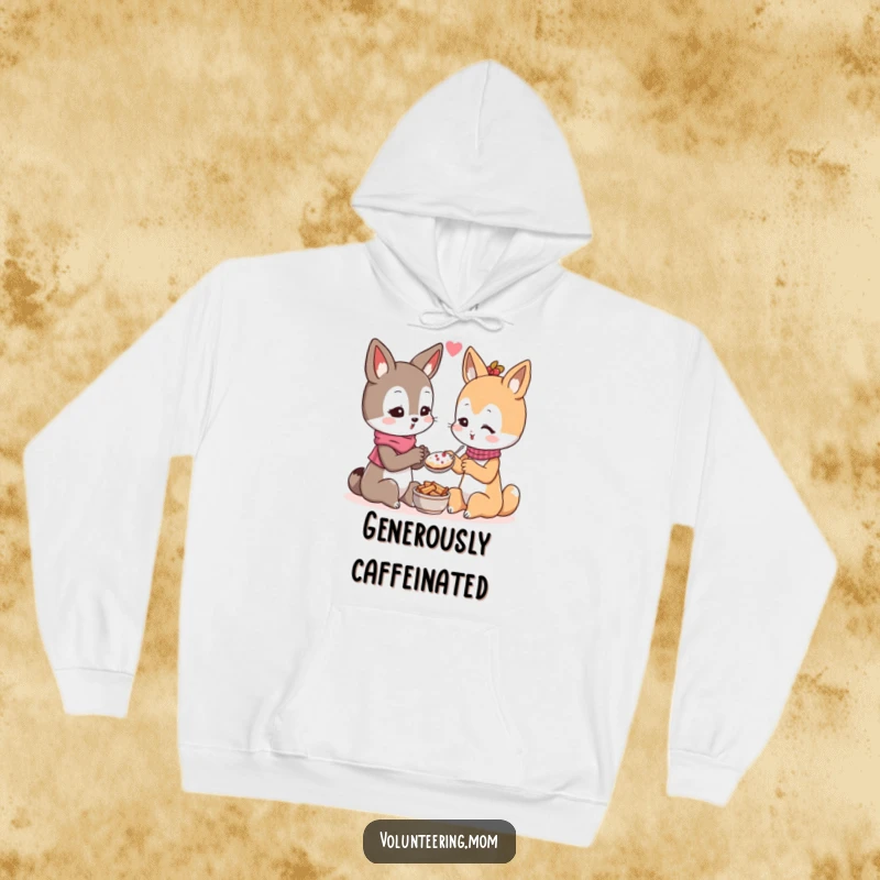 Funny Kawaii mom animal character hoodie, featuring the act of generously sharing food, offering warmth and a message of kindness.