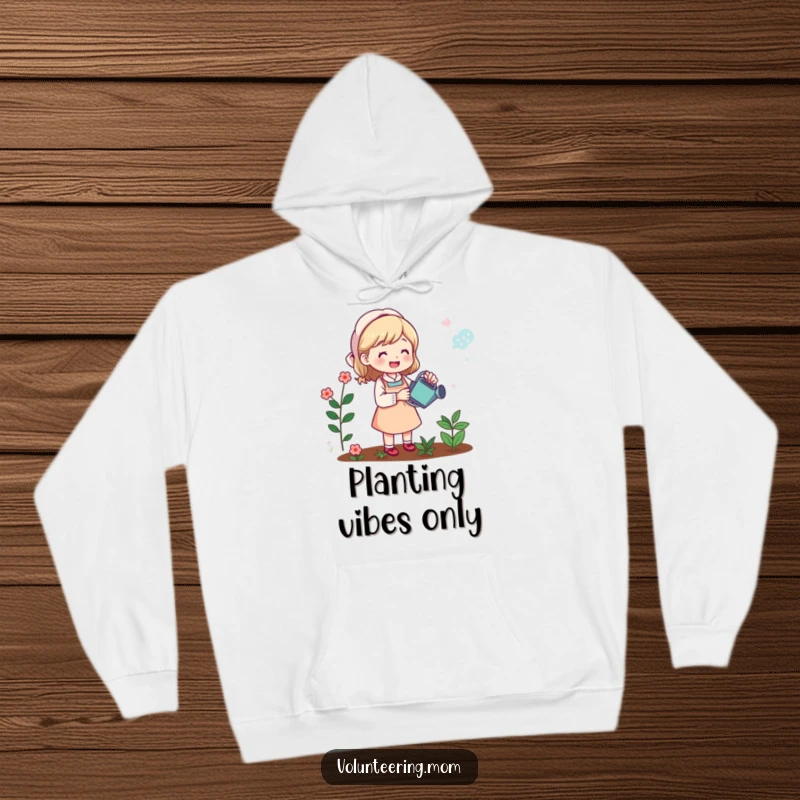 Funny hoodie: Adorable mom watering her garden with a smile, embodying a funny, caring spirit, a great gift idea.