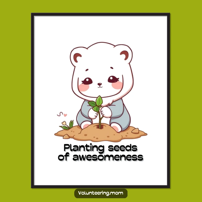 Free Printable Wall Art: Nurturing Kawaii Mom Planting, Inspirational Decor Download