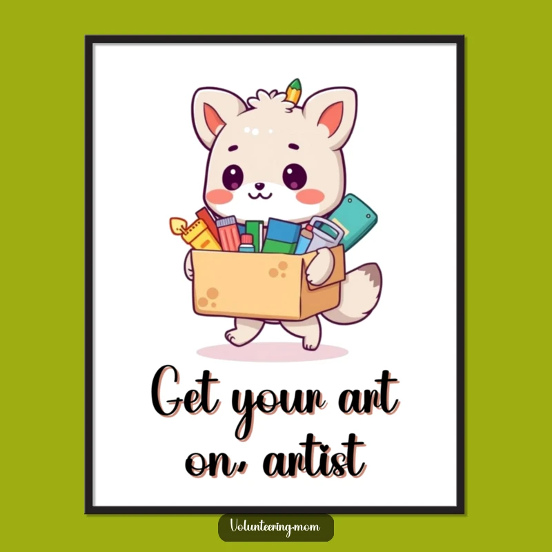 Funny Free Printable Wall Art: Animal Character with Overflowing Supply Box
