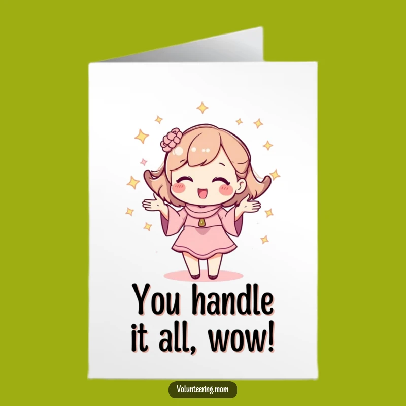 Free Printable Congrats Card: Kawaii Mom Juggler - Sparkly Celebration
