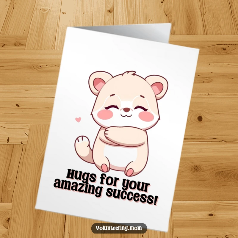 Funny Free Printable Kawaii Mom Congrats Card: Kawaii mom animal character giving a big, warm hug for congratulations.