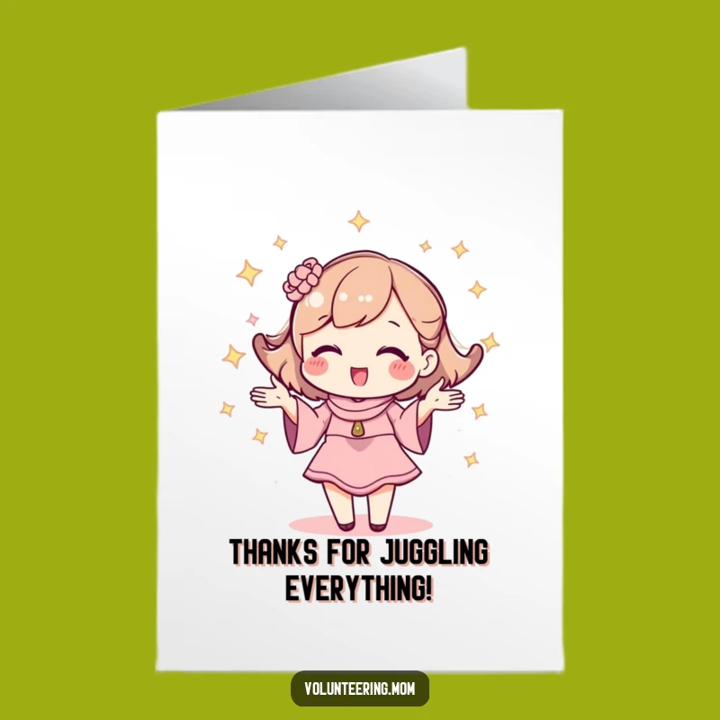Free Printable Thank You Card: Kawaii Mom Juggler - Sparkly Appreciation