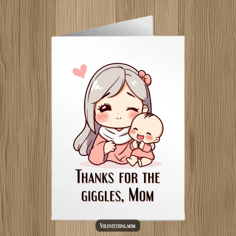 Funny Free Printable Thank You Card: Mom making a comical face, eliciting a delighted laugh, a sweet thank you.