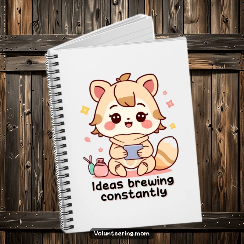 Funny notebook cover with a cheerful Kawaii mom animal character happily managing multiple tasks, perfect for notes and plans.