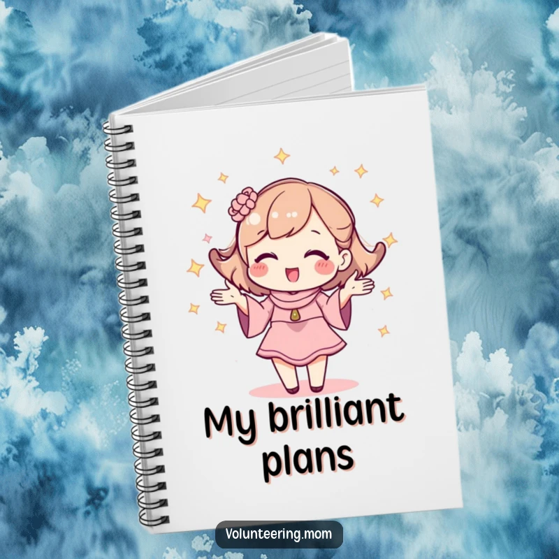 Funny notebook with a kawaii mom character sparkling and juggling, ideal for mom's notes.