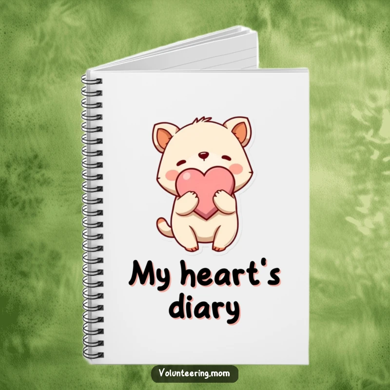 Funny Hug Notebook featuring a cute animal character gently embracing a large heart symbol, perfect for journaling love.