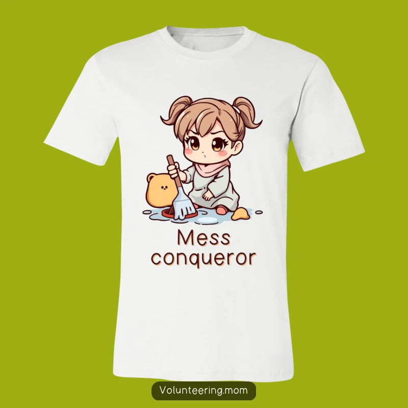 Funny Mom T-Shirt: Determined mom cleaning mess, a humorous and relatable funny gift.