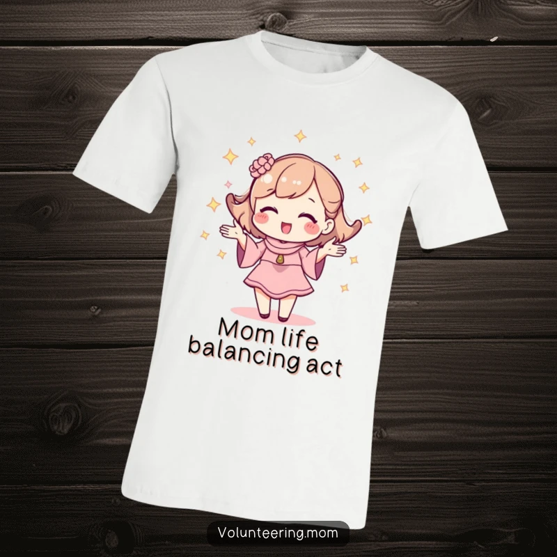 Funny t-shirt with a cute kawaii mom character sparkling as she juggles life's demands.
