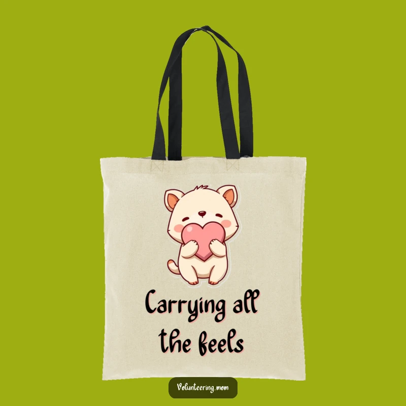 Funny Hug Tote Bag: Carry Love with Animal Character's Heart Embrace