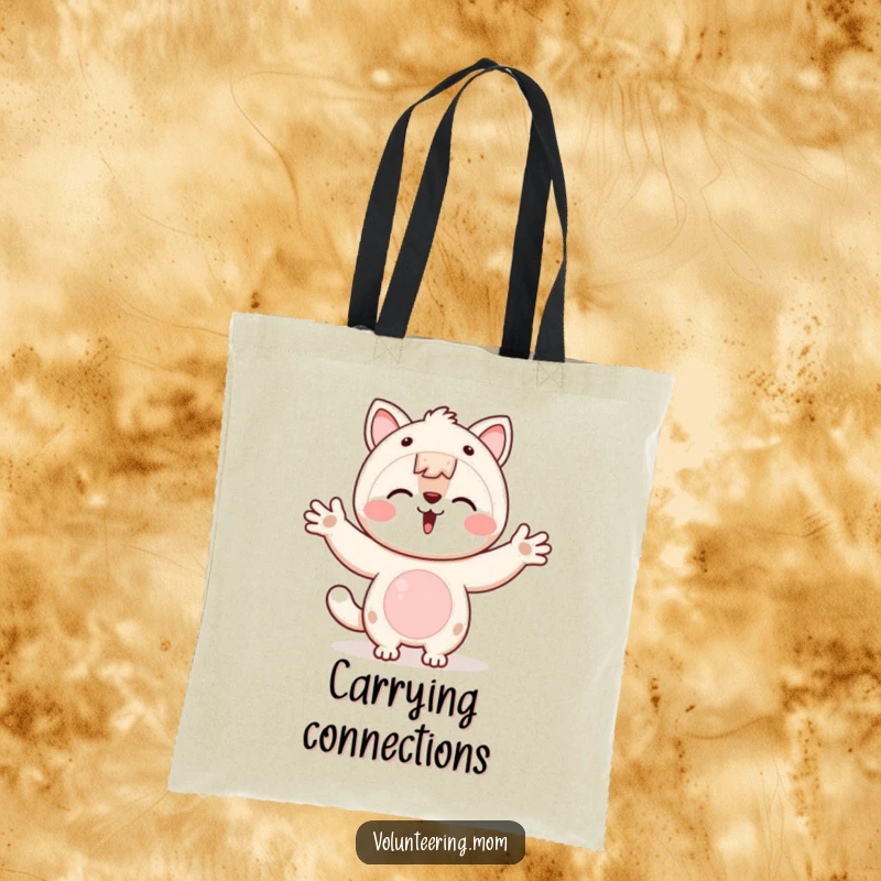 Funny Kawaii animal mom tote bag with open arms, symbolizing welcome, connection, and embracing others.